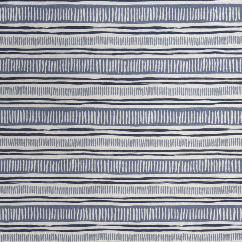 Blue and off-white horizontal striped fabric with dashed woven bands