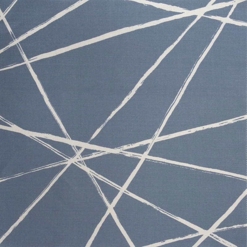 Blue fabric swatch with ivory angular intersecting lines