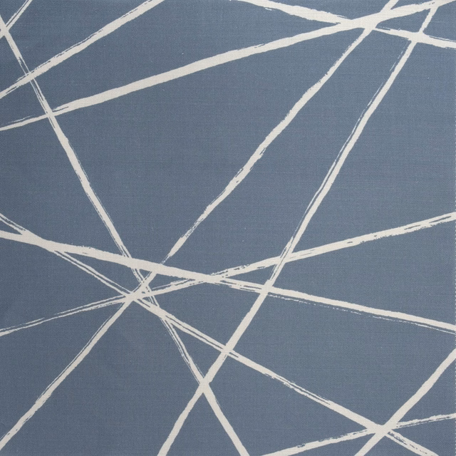 Blue fabric swatch with ivory angular intersecting lines