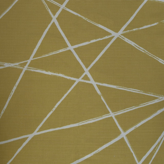 Mustard-gold abstract fabric with intersecting white diagonal lines