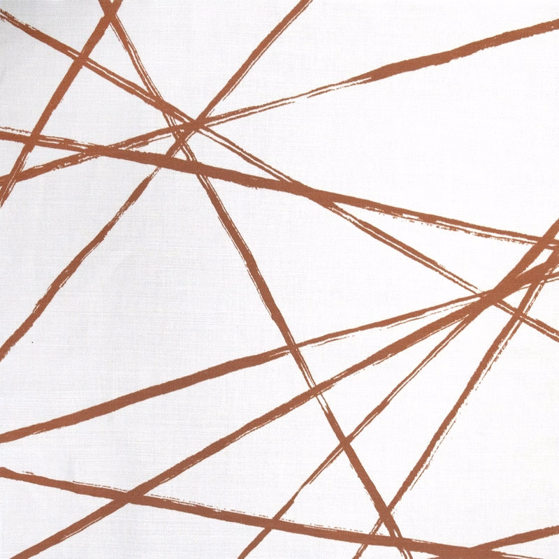 Abstract burnt terracotta brush lines on a pale white fabric ground