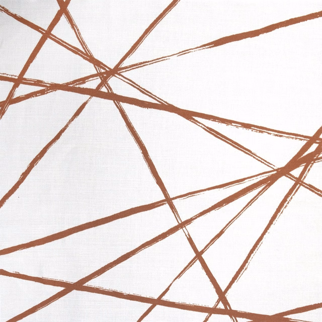 Abstract burnt terracotta brush lines on a pale white fabric ground