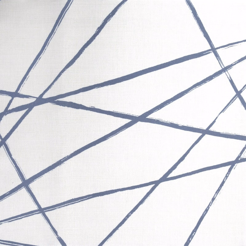 White fabric swatch with intersecting soft blue-grey brushstroke lines