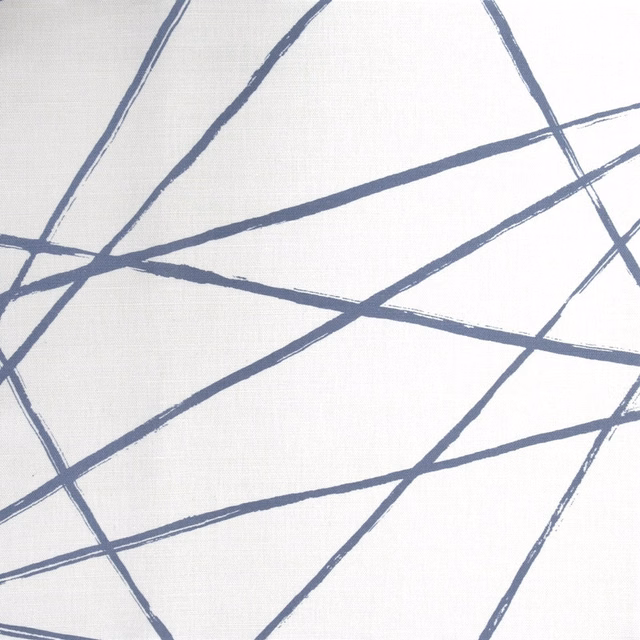 White fabric swatch with intersecting soft blue-grey brushstroke lines