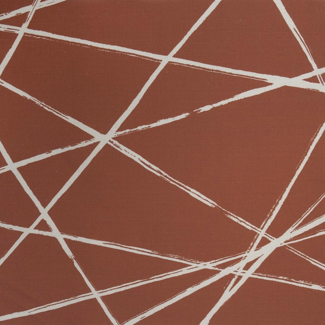 Terracotta red fabric with intersecting ivory linear brushstroke pattern