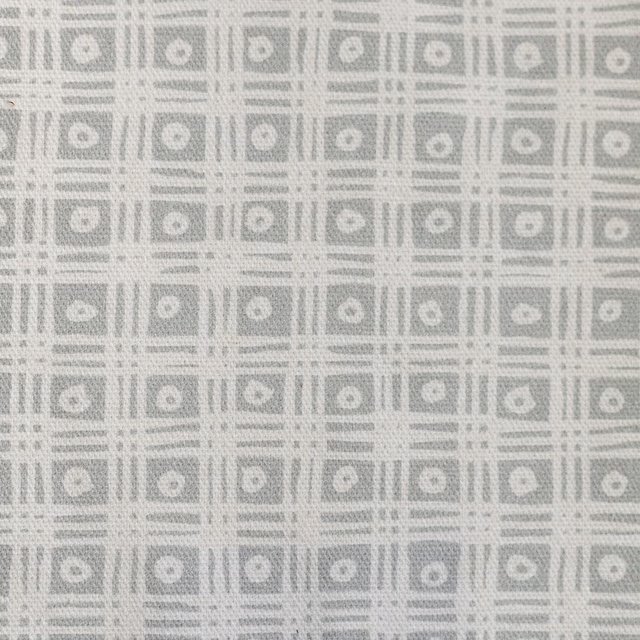 Soft grey geometric cotton print with small square and dot repeat