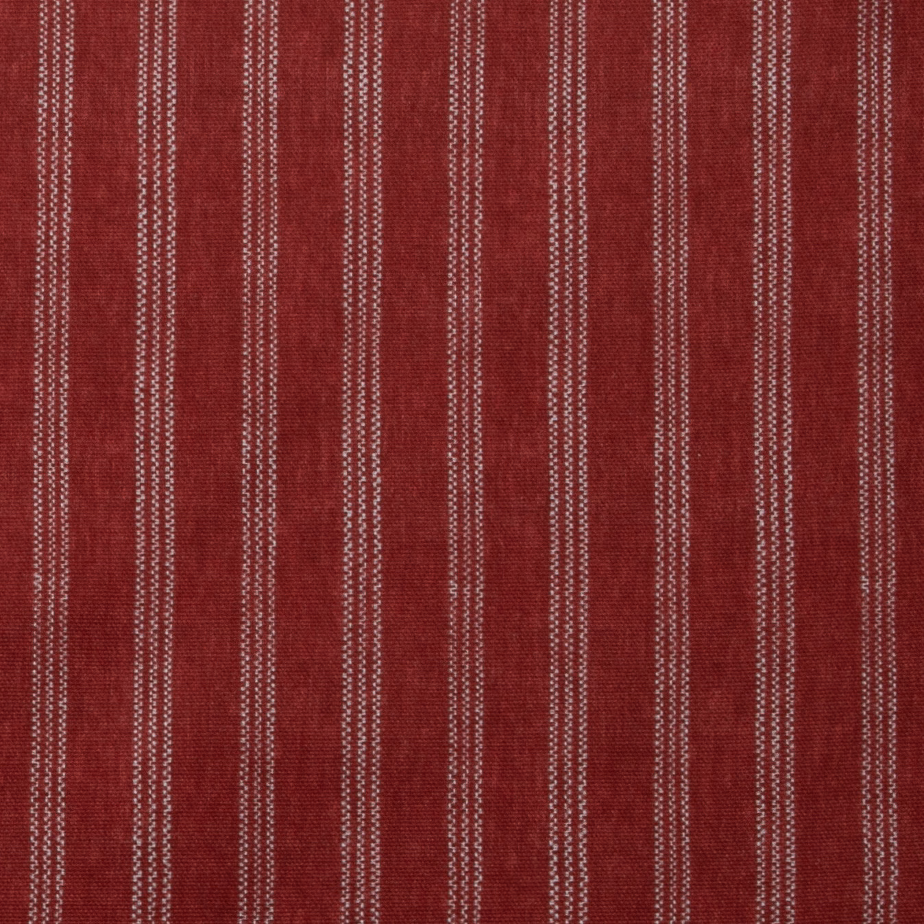 Deep paprika red cotton stripe with fine pale vertical pinstripes