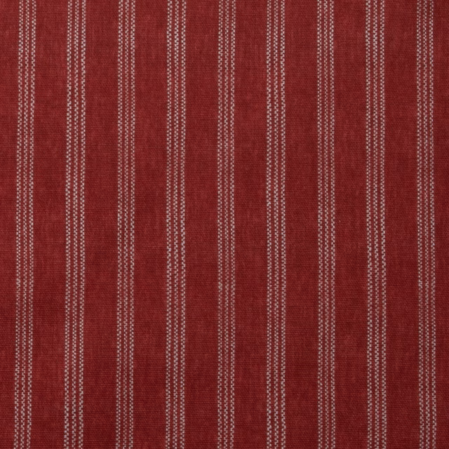 Deep paprika red cotton stripe with fine pale vertical pinstripes