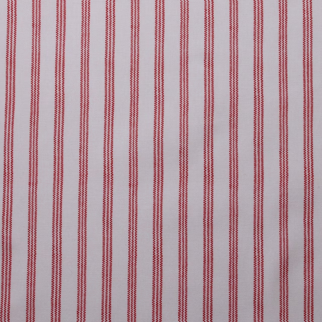 Vertical scarlet red pinstripes on a pale cotton ground