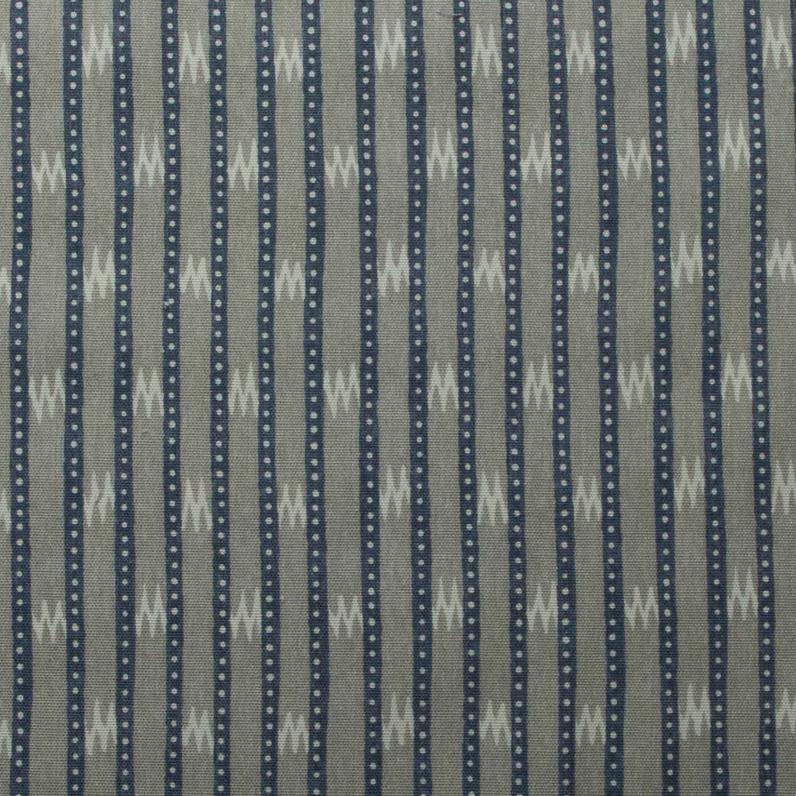 Vertical blue and dove striped cotton with zigzag and dotted bands