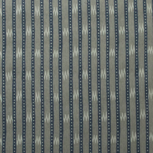 Vertical blue and dove striped cotton with zigzag and dotted bands