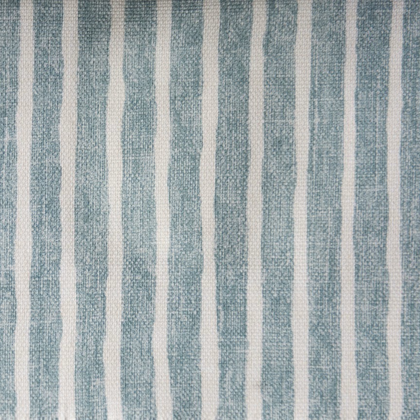 Soft ocean blue and ivory vertical striped fabric with a textured weave