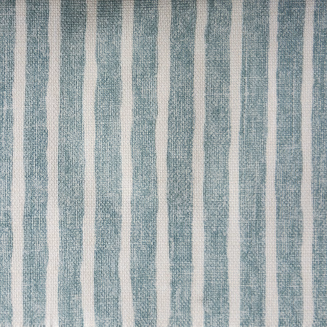 Soft ocean blue and ivory vertical striped fabric with a textured weave