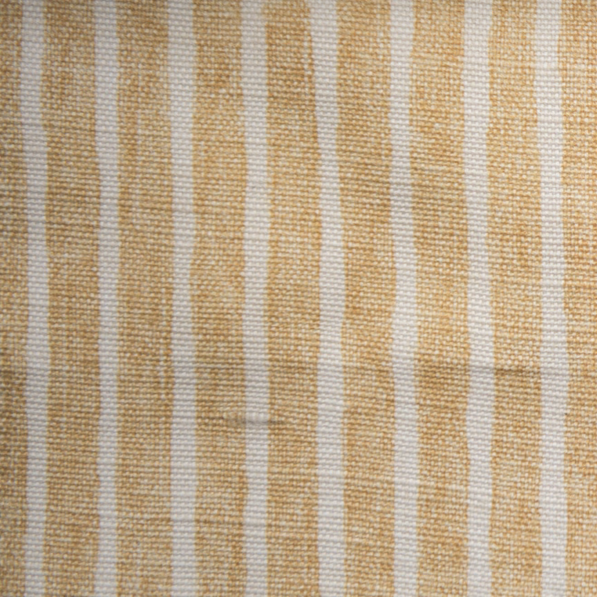 Vertical yellow ochre and off-white striped woven fabric with a nubby texture