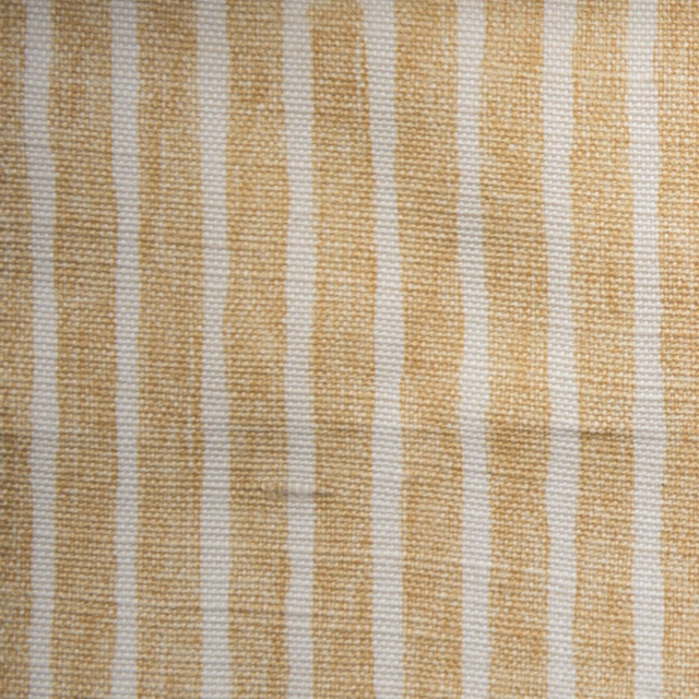 Vertical yellow ochre and off-white striped woven fabric with a nubby texture