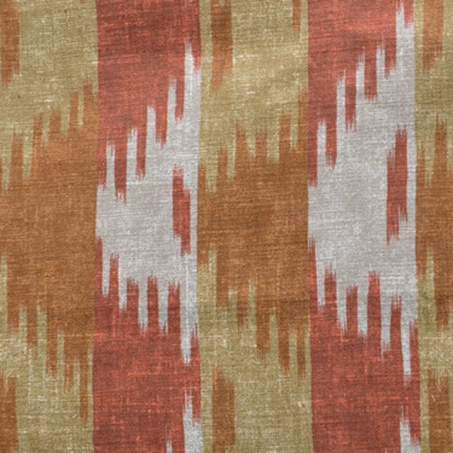 Paprika, ochre and neutral ikat stripes in a textured woven fabric