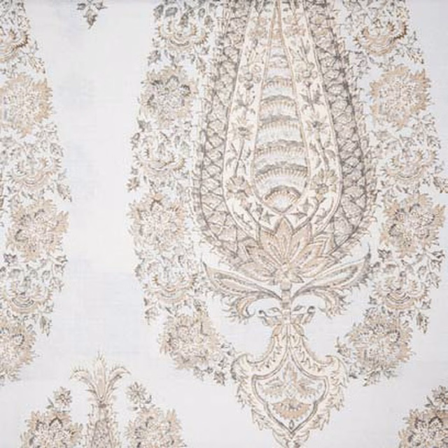 Pale dove-sand Kalamkari pattern with ornate botanical motifs on a light ground