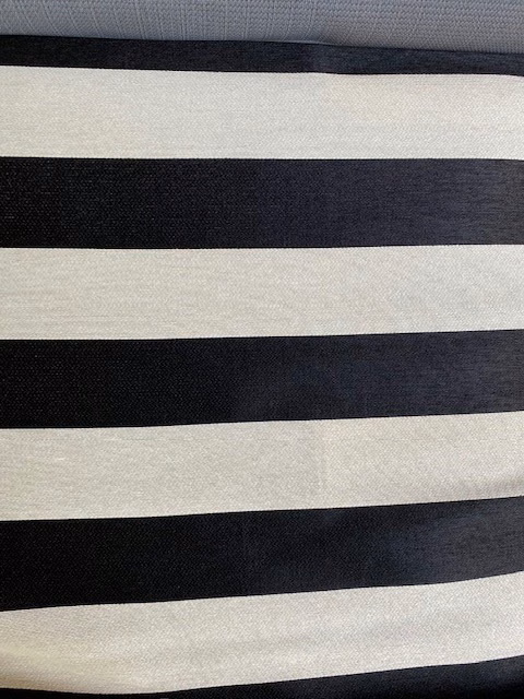 Black and white horizontal outdoor stripe fabric with a woven texture
