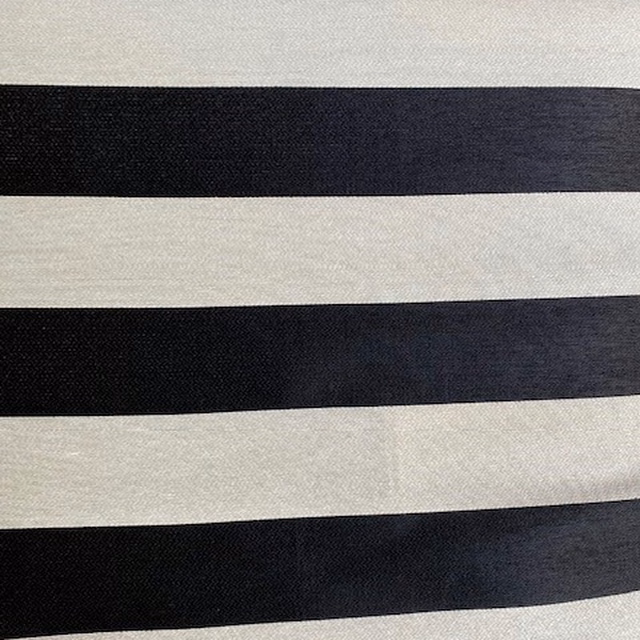 Black and white horizontal outdoor stripe fabric with a woven texture