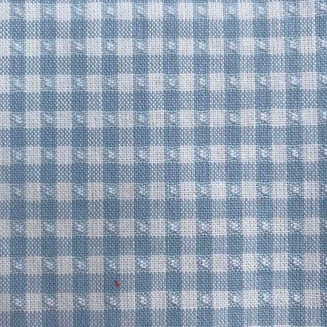 Pale aqua checked woven fabric with a textured slub finish