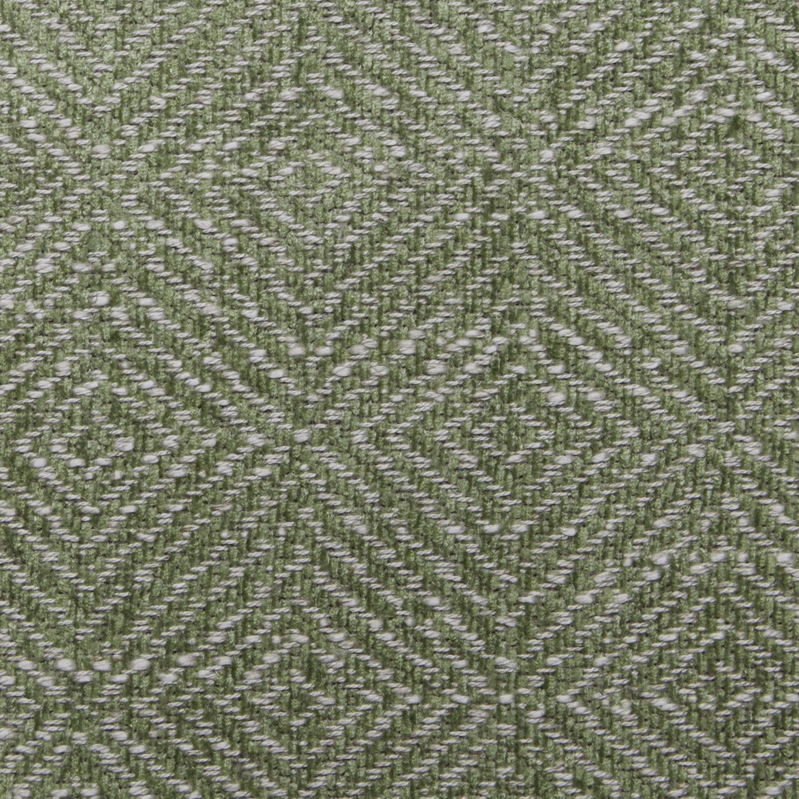 Close-up of green and pale woven diamond geometric fabric swatch