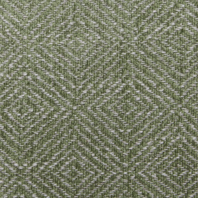 Close-up of green and pale woven diamond geometric fabric swatch