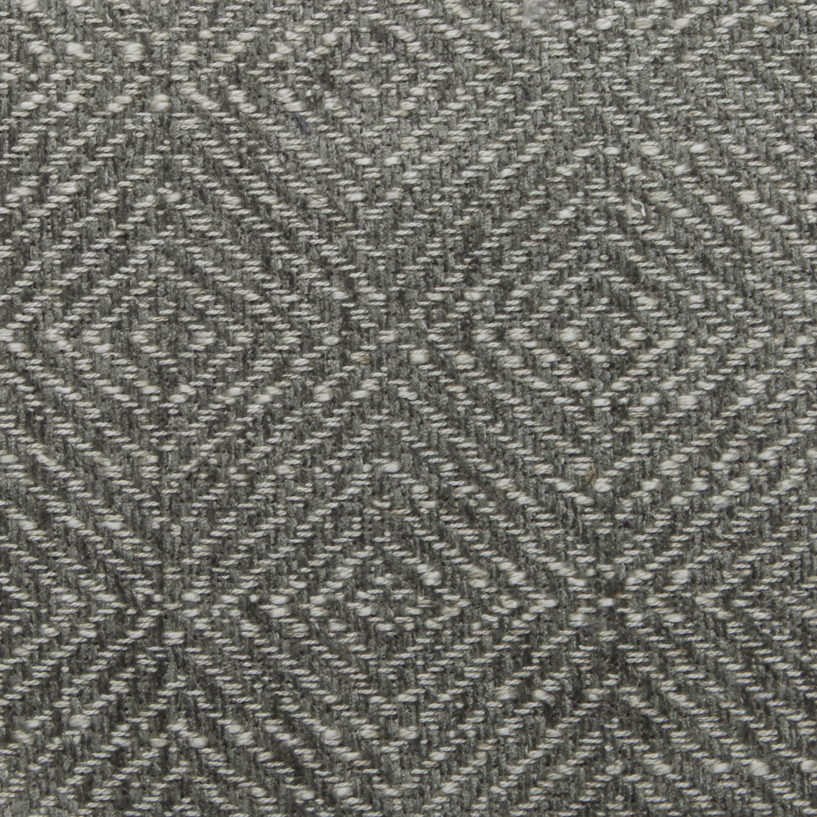 Close-up of a grey diamond-pattern woven fabric with textured yarns