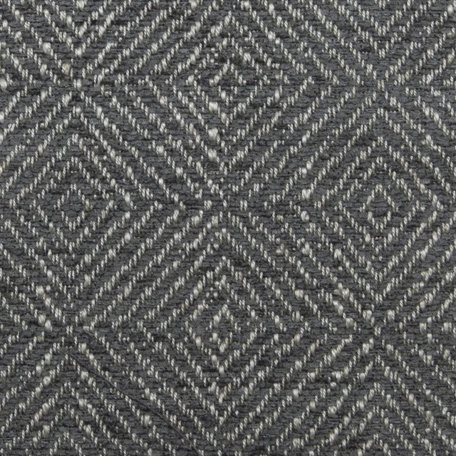 Grey geometric woven fabric swatch with diamond pattern and textured yarns