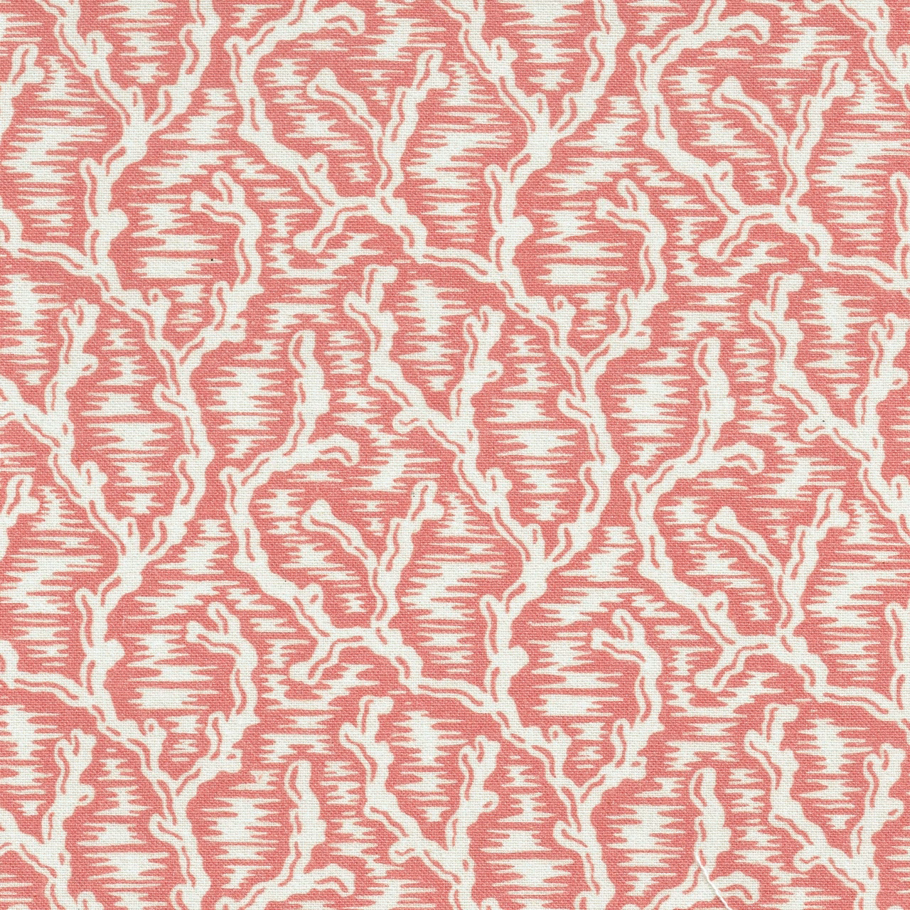 Pink and ivory botanical print fabric with a striped textured ground