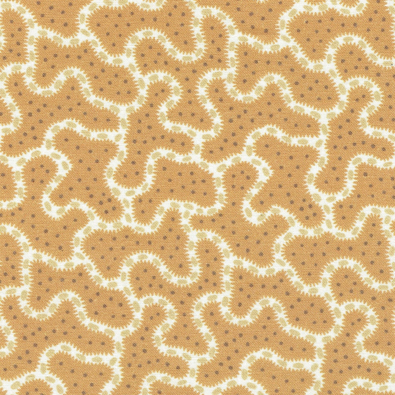Sand-beige woven fabric with looping cream abstract pattern and tiny dot detail
