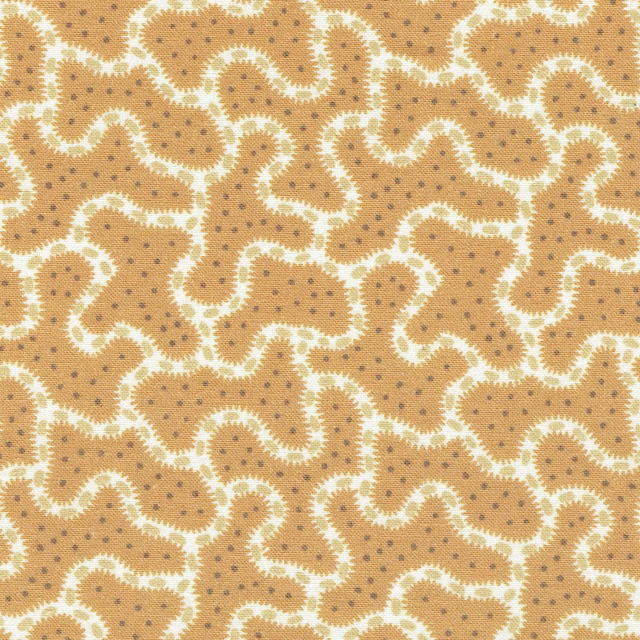 Sand-beige woven fabric with looping cream abstract pattern and tiny dot detail