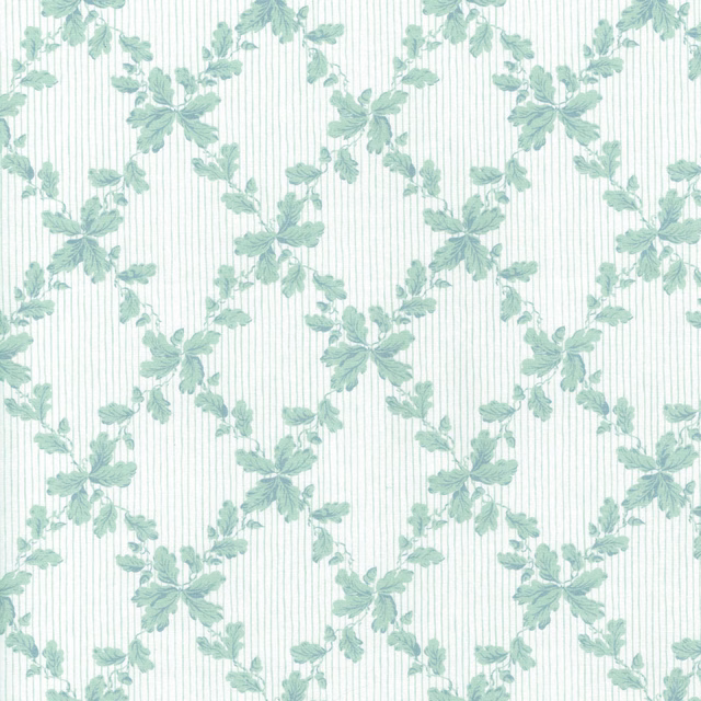 Soft aqua floral trail on a white pinstriped fabric ground