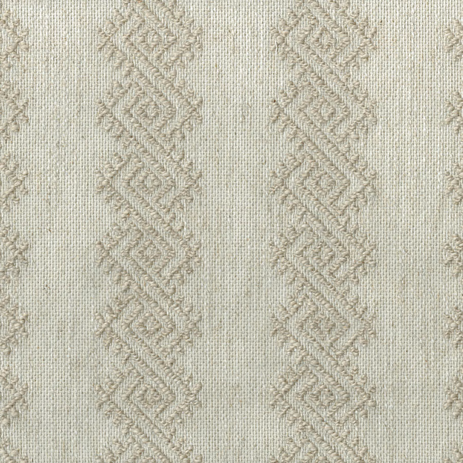 Close-up of ecru woven fabric with raised geometric stripe pattern