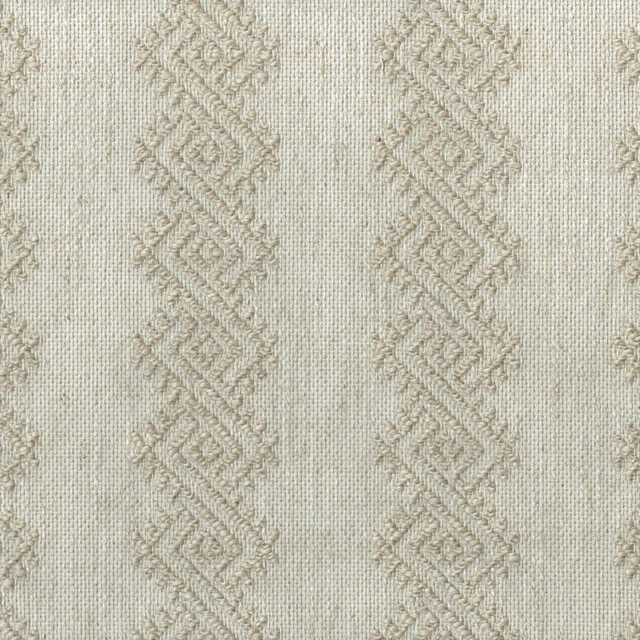 Close-up of ecru woven fabric with raised geometric stripe pattern