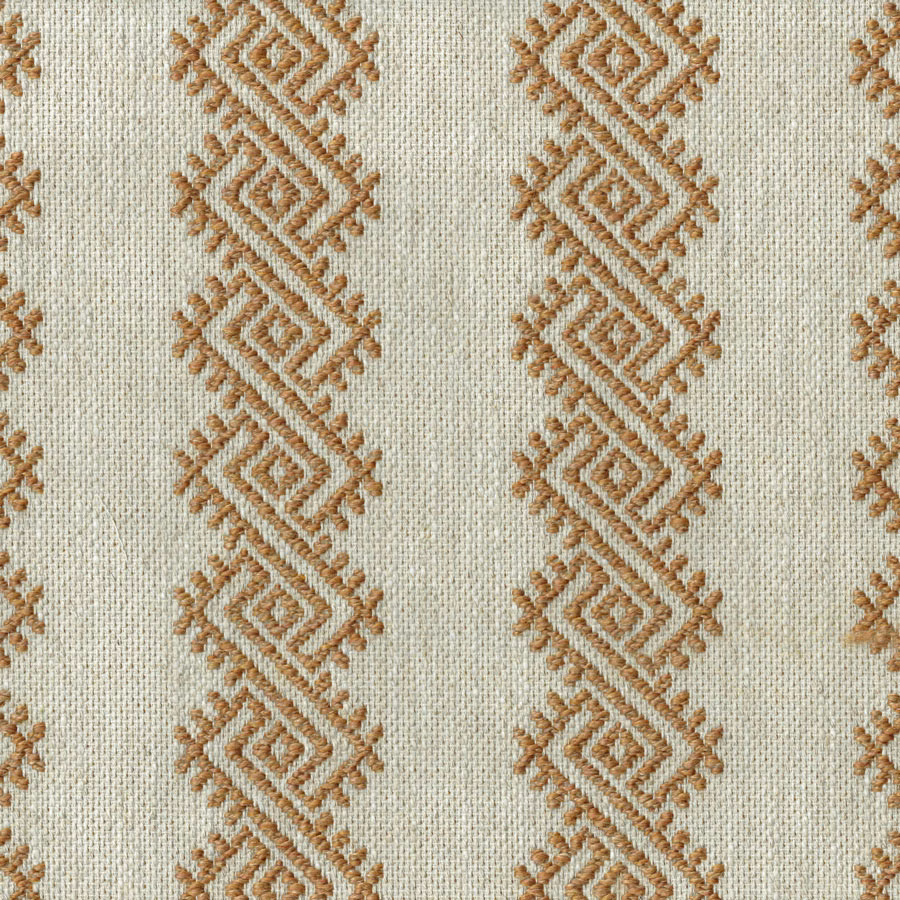 Pale woven fabric with vertical amber diamond geometric motif