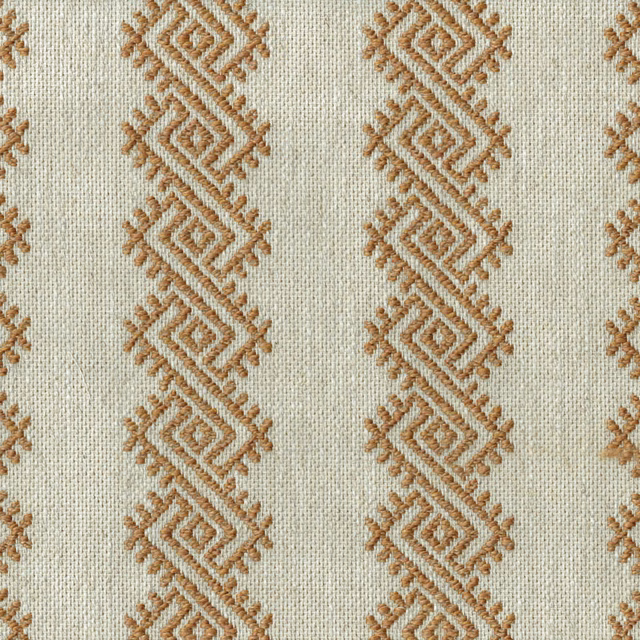 Pale woven fabric with vertical amber diamond geometric motif