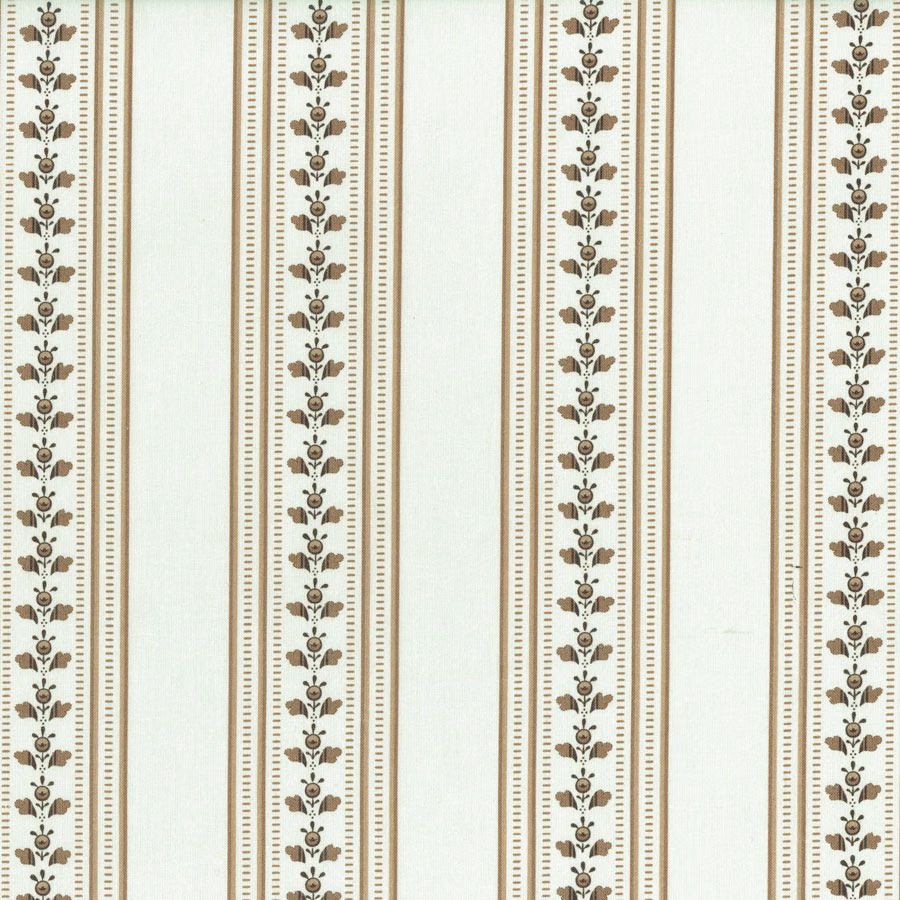Striped fabric swatch with warm brown floral bands on a pale ground