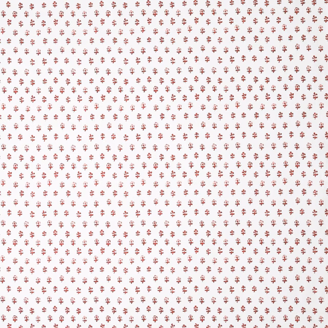 Small dusty rose sprig repeat on a pale fabric ground