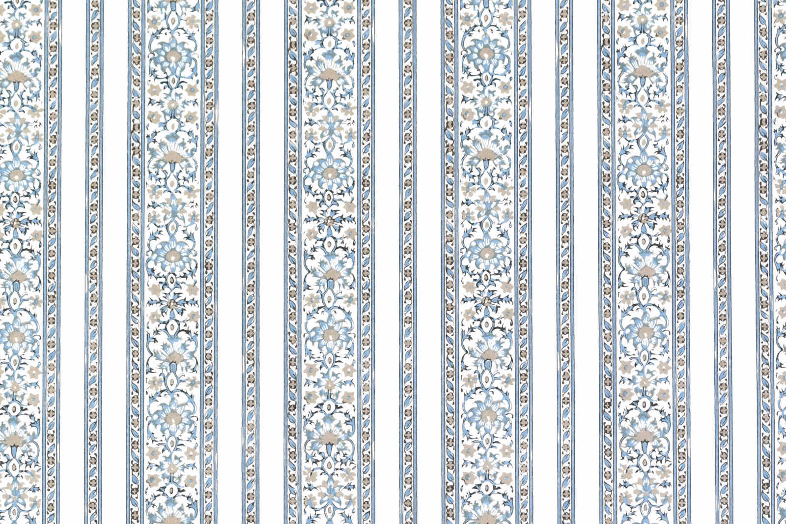 Pale blue and ivory floral stripe fabric with narrow vertical borders