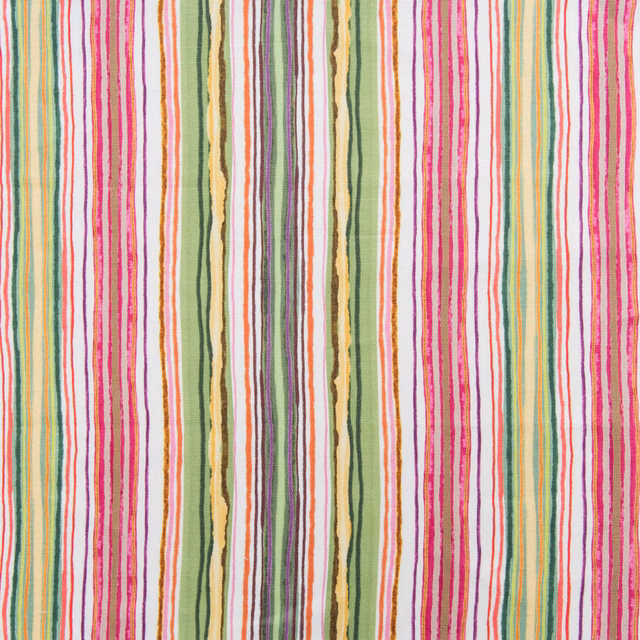 Vertical multicoloured stripe swatch with pink, green, yellow and orange bands