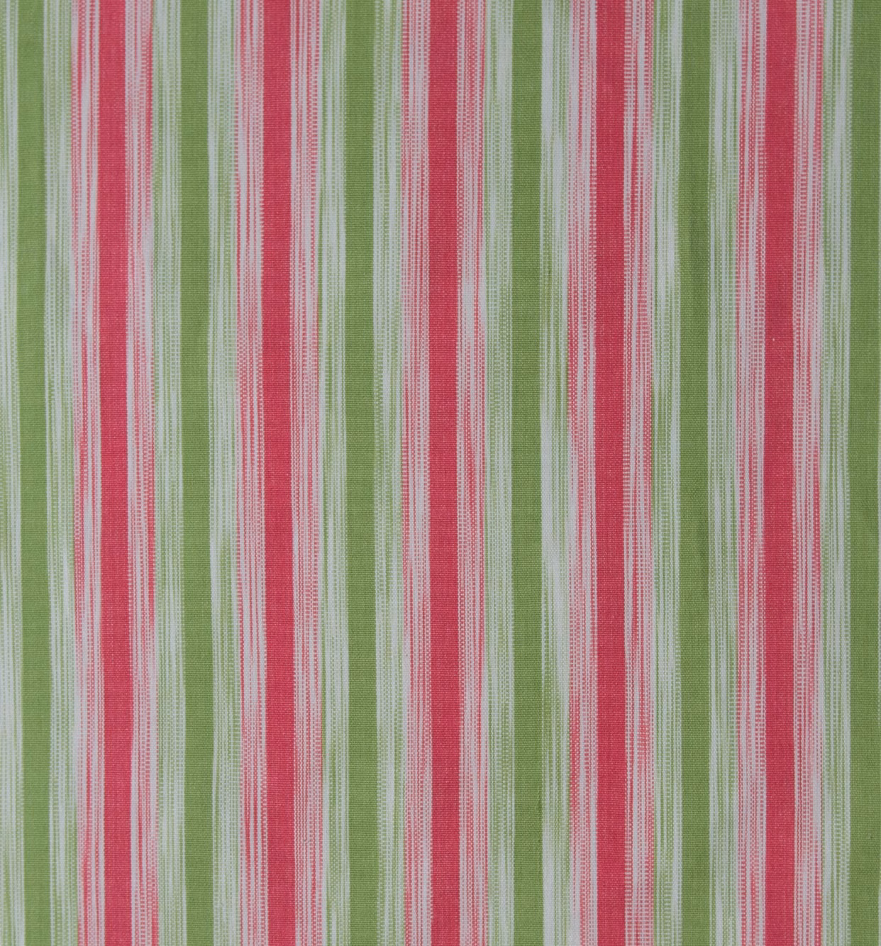 Vertical pink and green strié stripe fabric with fine woven texture