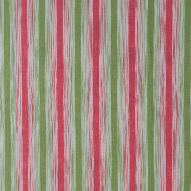 Vertical pink and green strié stripe fabric with fine woven texture