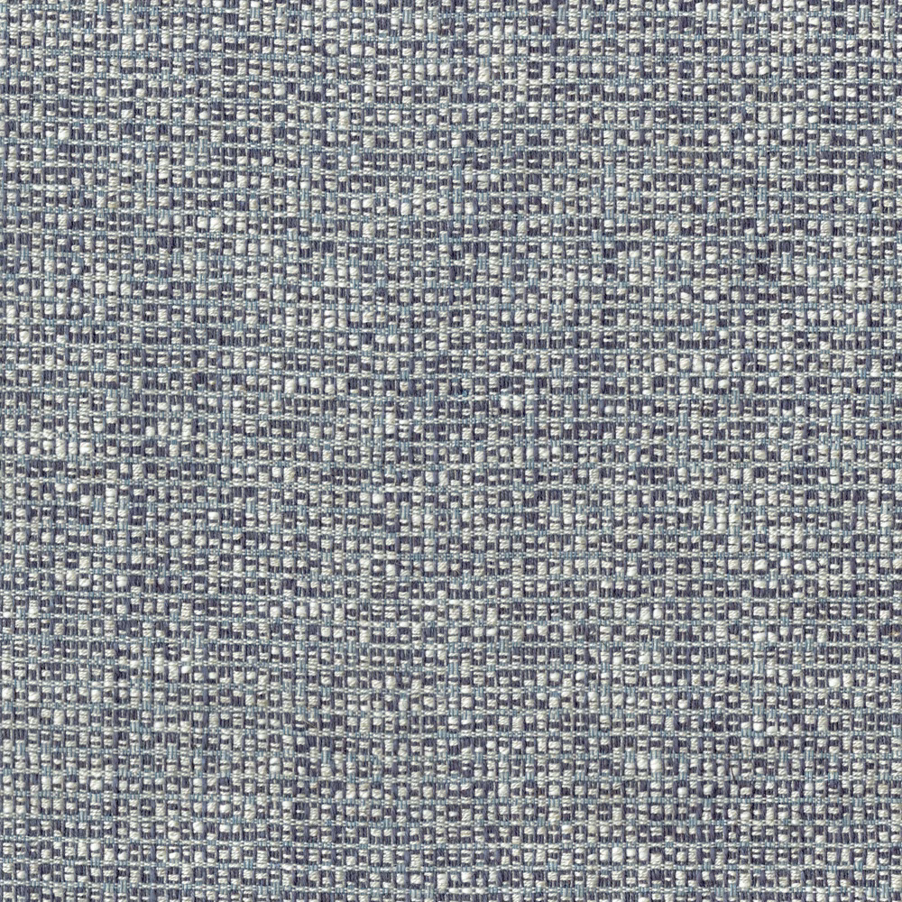 Close-up of a muted denim blue textured woven fabric with tiny flecks of grey and cream