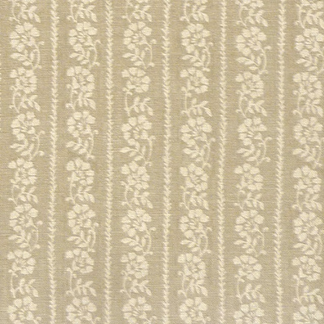 Natural beige fabric with narrow floral stripes and soft cream trailing motif