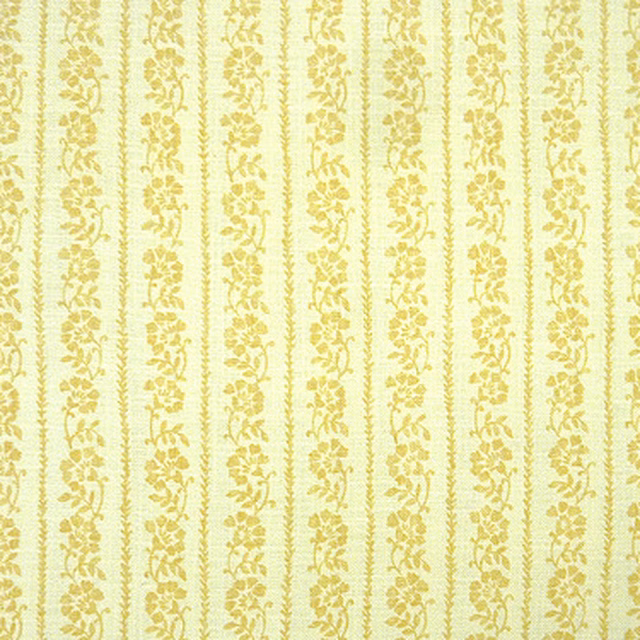 Pale yellow floral stripe fabric with narrow vertical motifs on a light ground