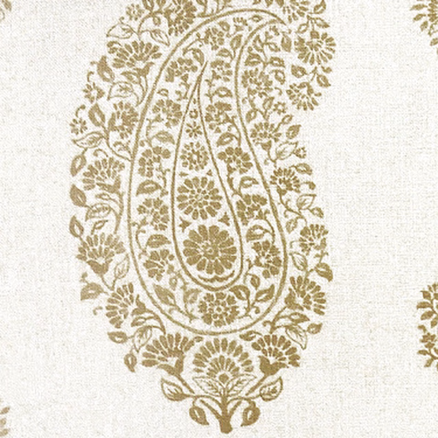 Large taupe-grey paisley motif printed on a pale cream fabric ground
