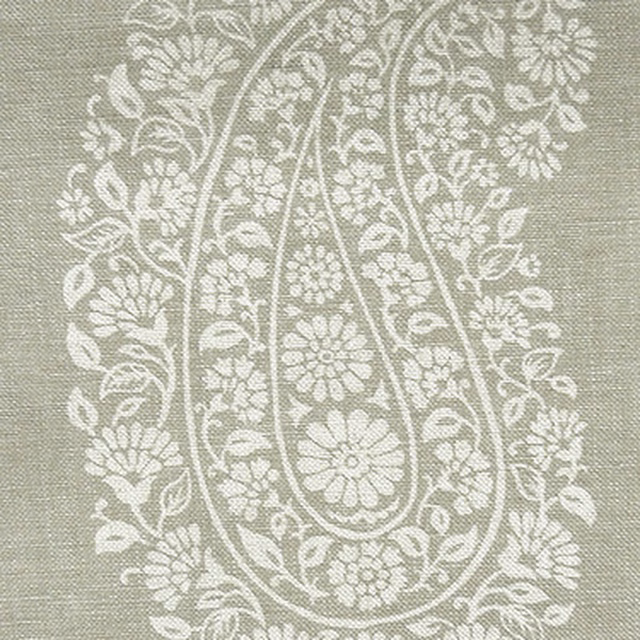 Pale paisley damask print on soft French grey woven fabric