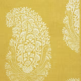 Mustard yellow printed fabric with large ivory paisley medallions