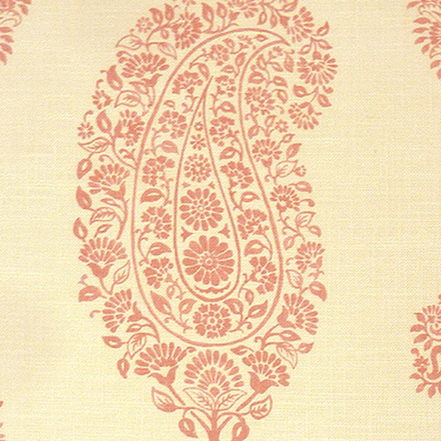 Blush pink paisley damask print on a pale cream fabric swatch