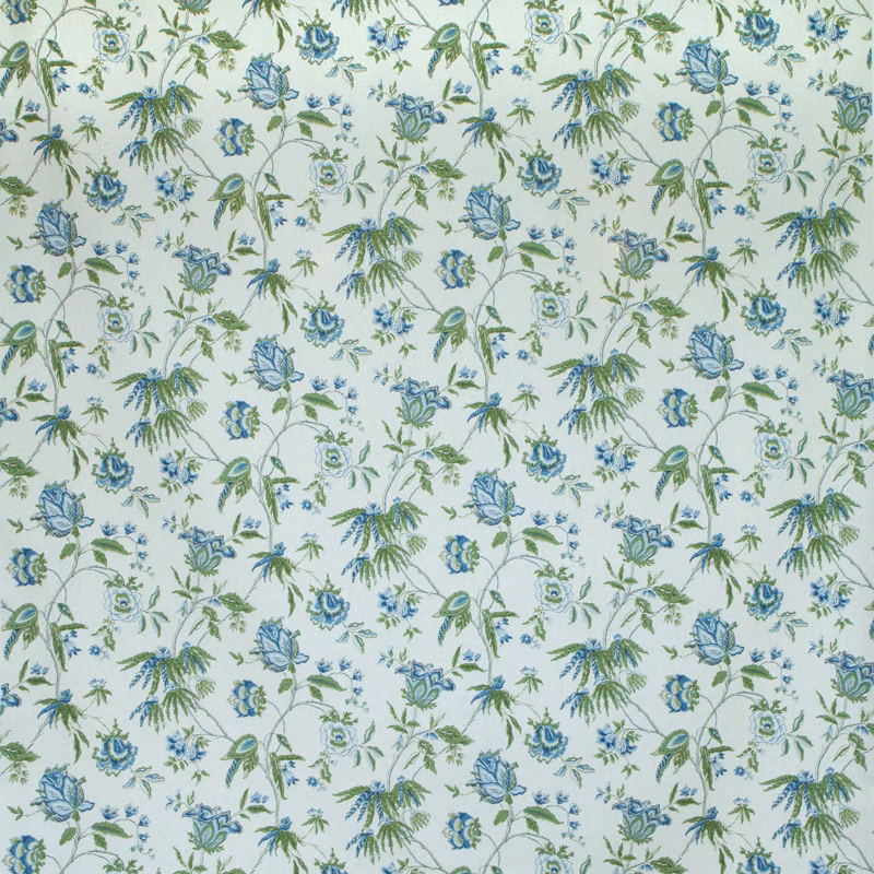 Pale floral print with blue blooms and green trailing stems